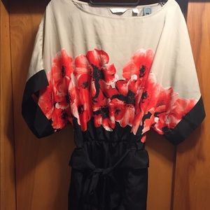 New York & Company Satin Floral Boat Neck Peplum